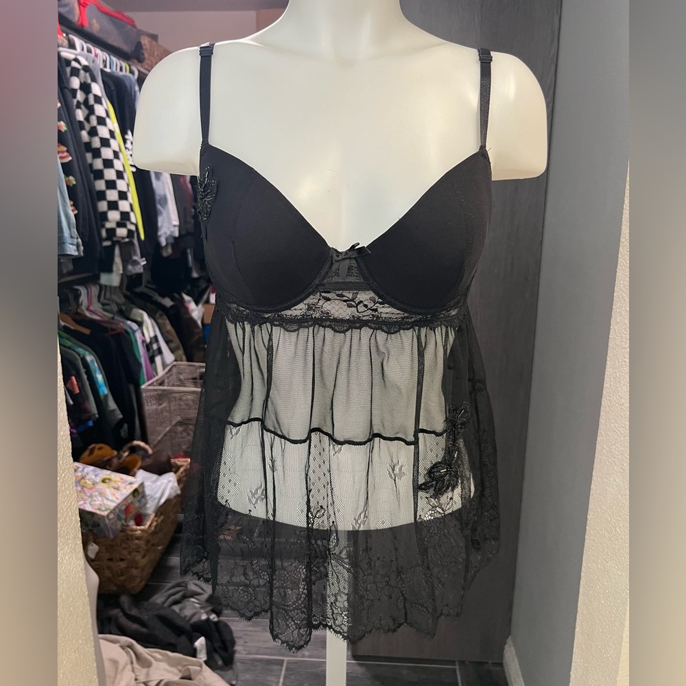 Victorias Secret Pretty Little Things Black Lace Embroidered Lingerie